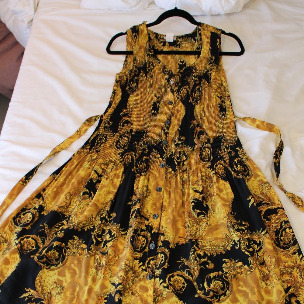 Vintage Black and Gold Midi Dress